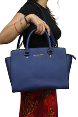 Michael Kors Selma Blue Leather Tote Bag