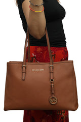 Michael Kors Brown Leather Large Jet Set Tote Bag