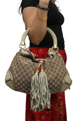 Gucci Beige Gg Canvas Crest Patchwork Indy Top Handle Bag