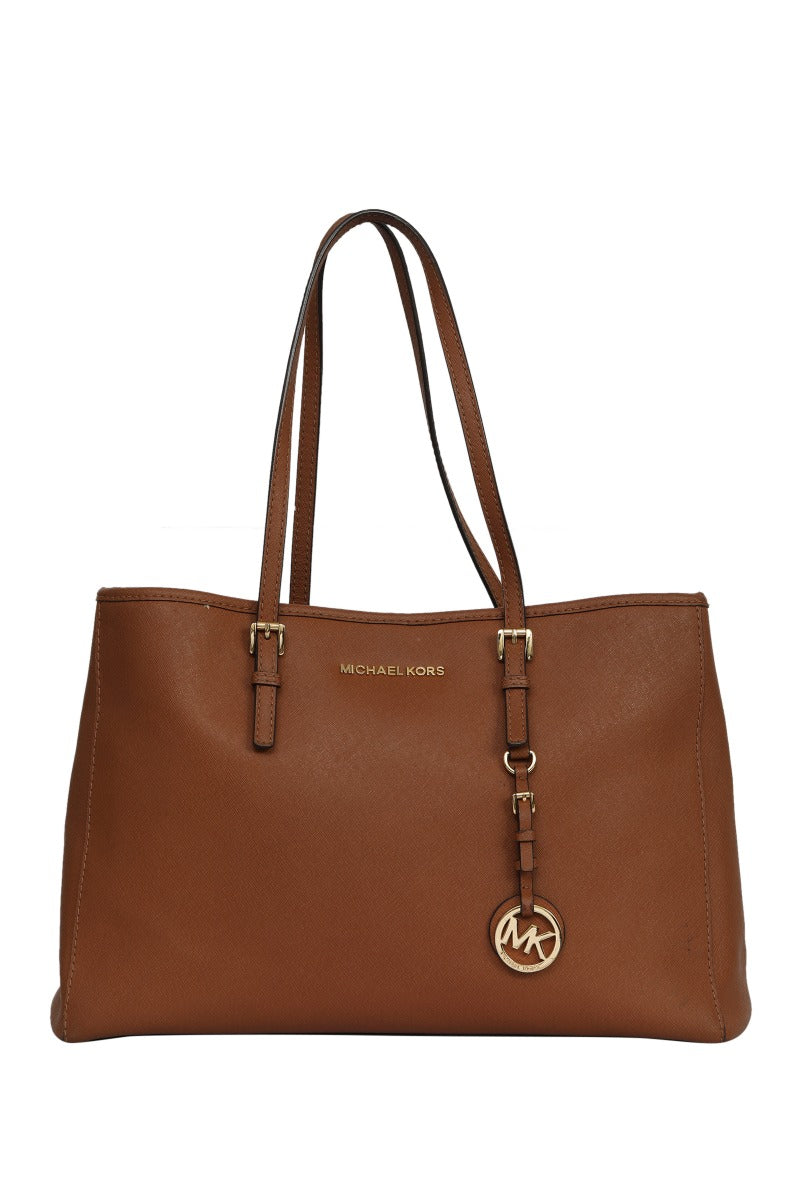 Michael Kors Brown Leather Large Jet Set Tote Bag