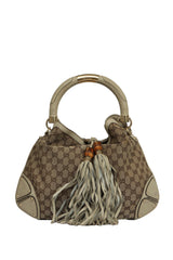 Gucci Beige Gg Canvas Crest Patchwork Indy Top Handle Bag
