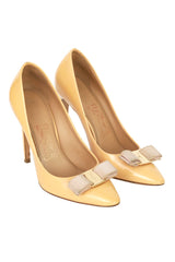 Salvatore Ferragamo Size 7C Patent Yellow Vara Bow Pump Heels
