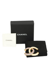 Chanel Double C White Enamel Gems Brooch
