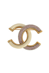 Chanel Double C White Enamel Gems Brooch