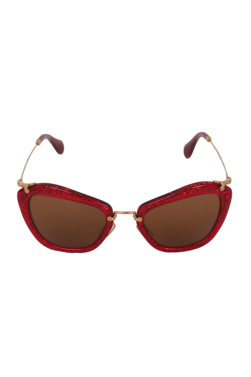 Miu Miu Red Glittered Smu 10N Cat Eye Sunglasses