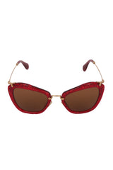 Miu Miu Red Glittered Smu 10N Cat Eye Sunglasses