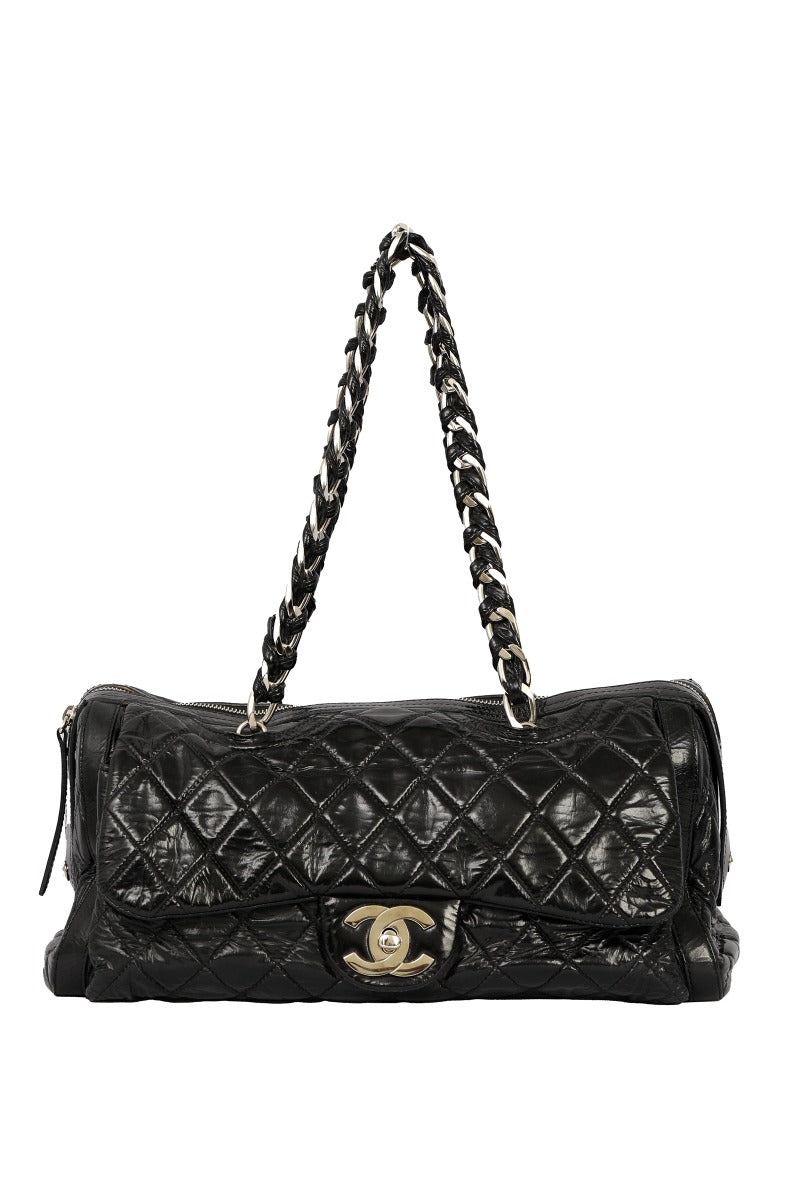 Chanel Matrasse Black Quilted Patent Leather Bag