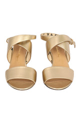 Salvatore Ferragamo Size 8 Sheena Metallic Gold Leather Ankle Strap Sandals