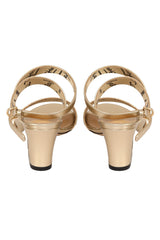 Salvatore Ferragamo Size 8 Sheena Metallic Gold Leather Ankle Strap Sandals