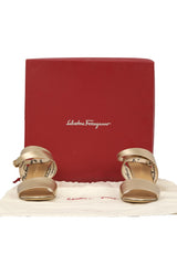 Salvatore Ferragamo Size 8 Sheena Metallic Gold Leather Ankle Strap Sandals