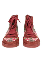 Gucci Marine Size 37.5 Floral Print Canvas & Suede Sneakers