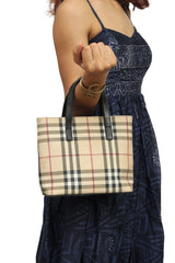 Burberry Beige Haymarket Check Coated Canvas And Leather Small Tote Bag