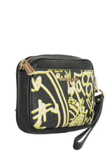 Michael Kors Black Graffiti Canvas And Leather Wristlet