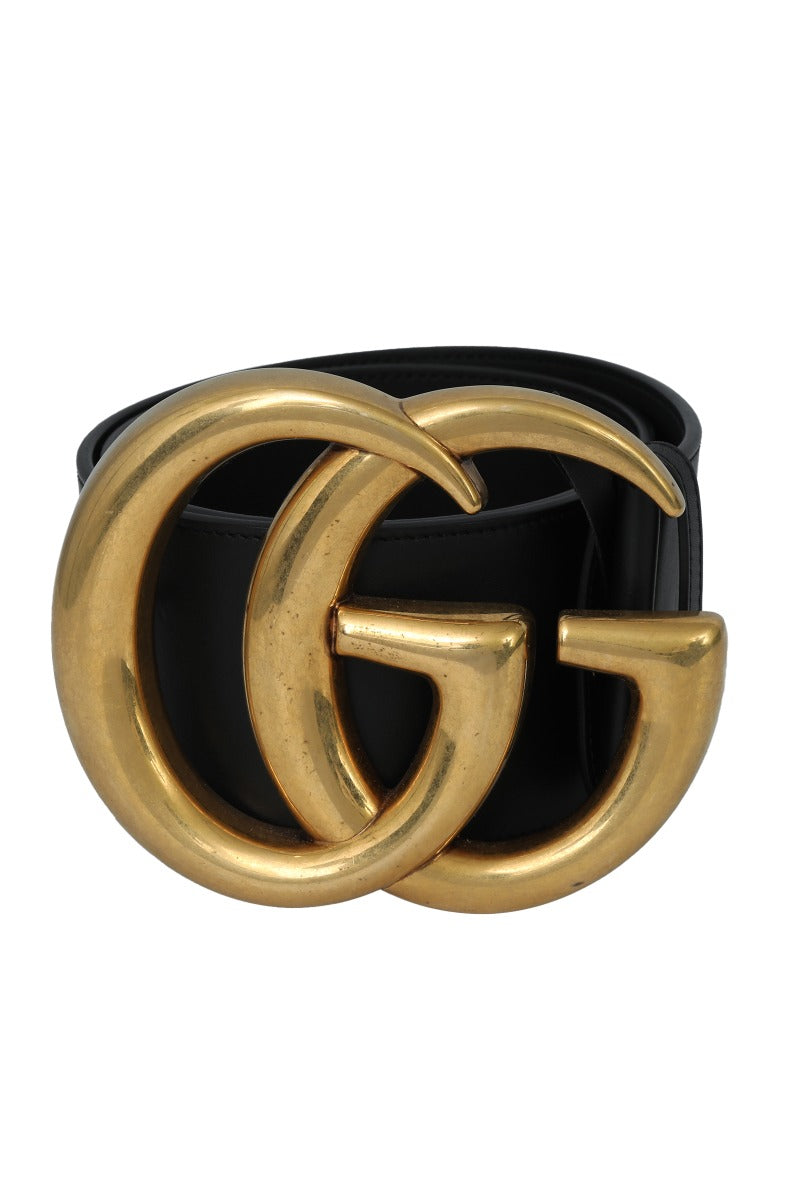 Gucci Black 75 Cm Leather Marmont Gg Logo Buckle Belt