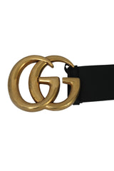 Gucci Black 75 Cm Leather Marmont Gg Logo Buckle Belt
