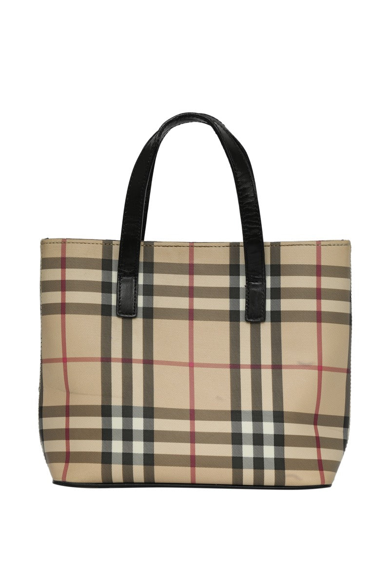 Burberry Beige Haymarket Check Coated Canvas And Leather Small Tote Bag