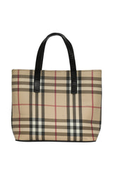 Burberry Beige Haymarket Check Coated Canvas And Leather Small Tote Bag