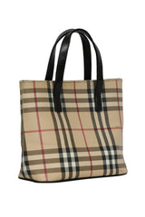 Burberry Beige Haymarket Check Coated Canvas And Leather Small Tote Bag