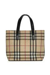 Burberry Beige Haymarket Check Coated Canvas And Leather Small Tote Bag