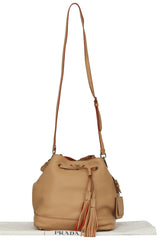 Prada Bolsa Caramel Leather City Calf Bucket Bag
