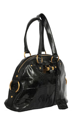 Yves Saint Laurent Crocodile Embossed Muse Black Patent Leather Bag