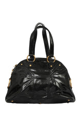 Yves Saint Laurent Crocodile Embossed Muse Black Patent Leather Bag