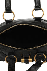 Yves Saint Laurent Crocodile Embossed Muse Black Patent Leather Bag