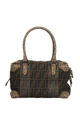 Fendi Zucca Mixed Media Boston Tabacco Brown Bag