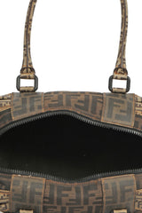 Fendi Zucca Mixed Media Boston Tabacco Brown Bag
