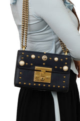 Gucci Navy Blue Studded Padlock Crossbody Bag