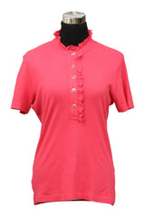 Tory Burch Size L Ruffle Trim Polo Shirt