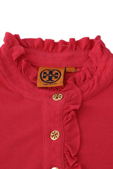 Tory Burch Size L Ruffle Trim Polo Shirt