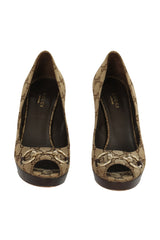 Gucci EU 38 Gg Monogram Horsebit Heels