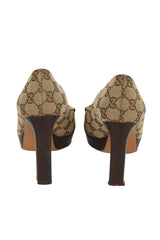 Gucci EU 38 Gg Monogram Horsebit Heels