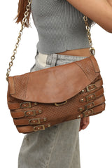 Jimmy Choo Brown Leather Perforated Shoulder Bag