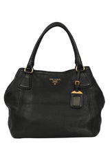 Prada Black Leather Medium Vitello Daino Hobo Bag