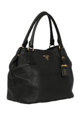 Prada Black Leather Medium Vitello Daino Hobo Bag