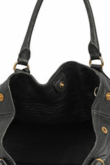 Prada Black Leather Medium Vitello Daino Hobo Bag