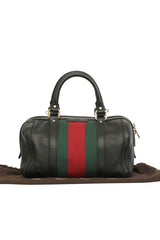 Gucci Black Leather Web Boston Bag