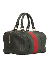 Gucci Black Leather Web Boston Bag