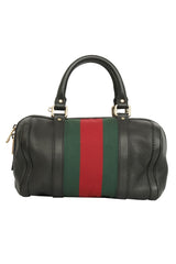 Gucci Black Leather Web Boston Bag