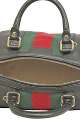 Gucci Black Leather Web Boston Bag