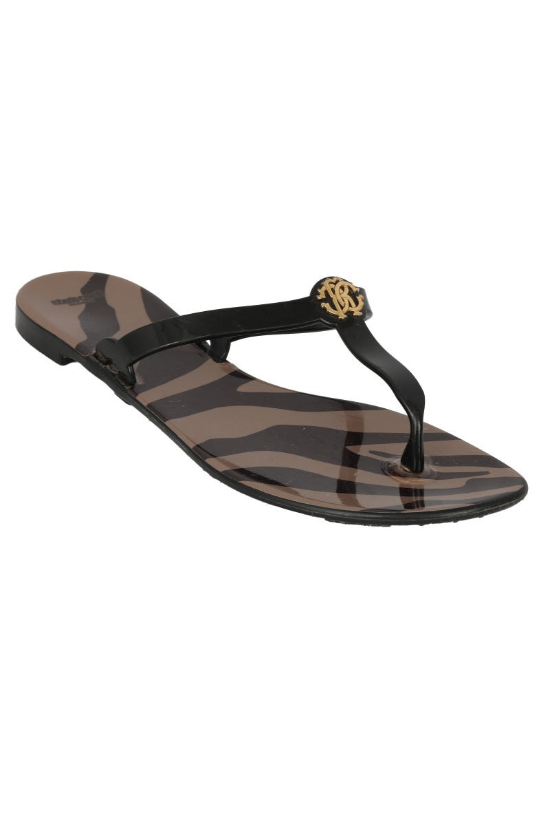 Roberto Cavalli EU 37 Animal Print Pvc Flip Flops