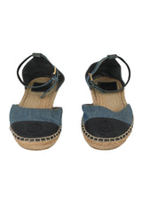 Tory Burch Size 8 Color Block Denim Ankle Strap Espadrilles