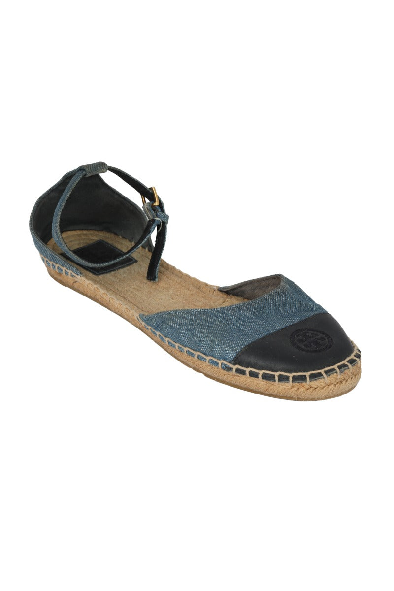 Tory Burch Size 8 Color Block Denim Ankle Strap Espadrilles