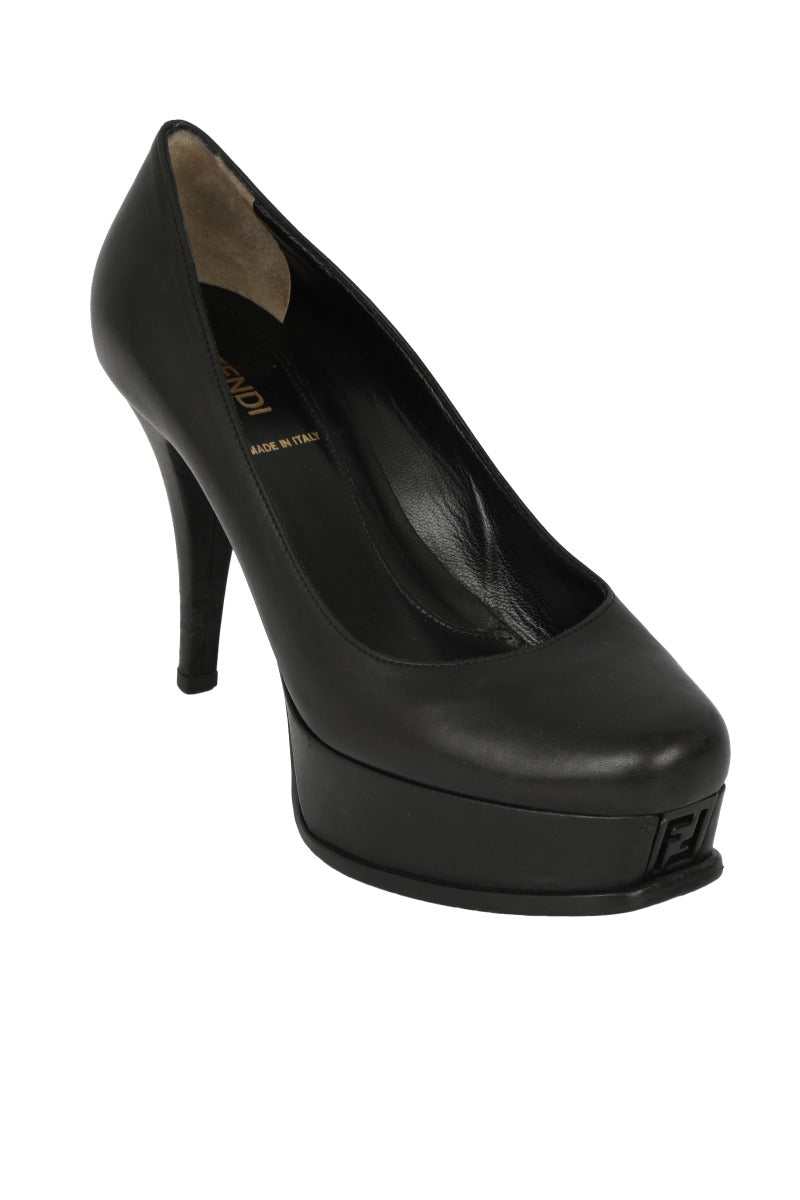Fendi EU 37.5 Black Leather Fendista Platform Pumps