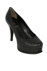 Fendi EU 37.5 Black Leather Fendista Platform Pumps