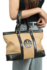 Tory Burch Straw Logo Tote Bags