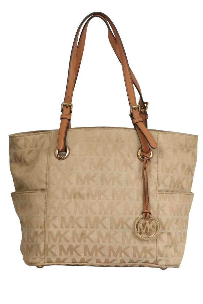 micheal-kors-beige-monogram-tote-bag