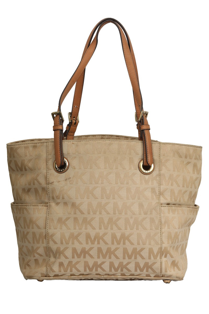 micheal-kors-beige-monogram-tote-bag